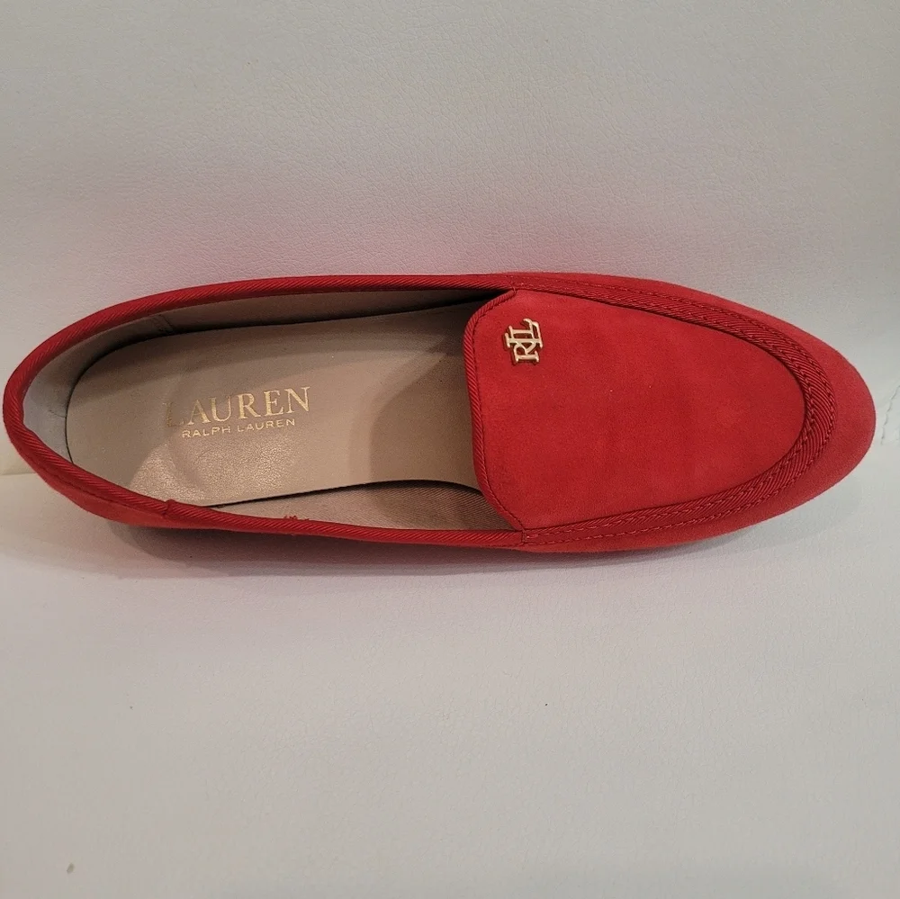 Ralph Lauren Red Suede Flats Clair Suede Smoking Slipper Size 7B/37